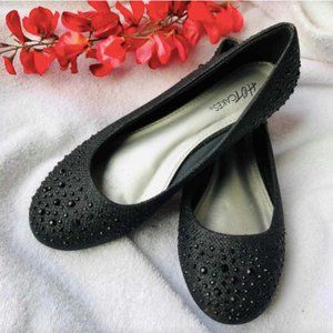 Hot Cakes Black Embellished Crystal Flats
